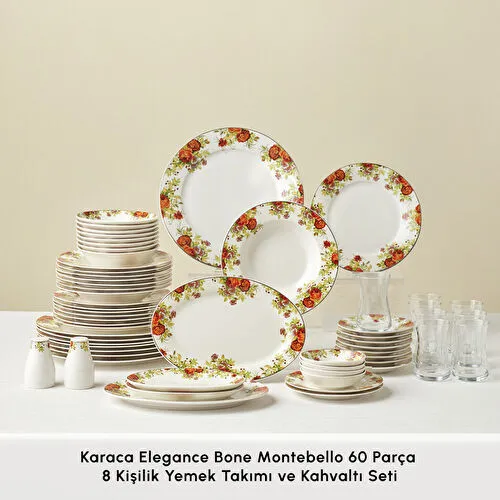 Karaca Elegance Bone Montebello 60 Parça 8 Kişilik Yemek Takımı