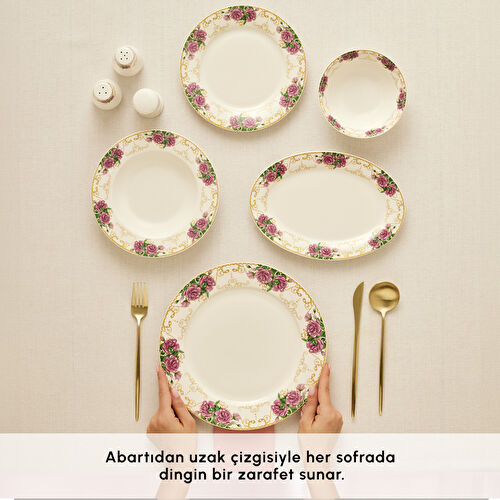 Karaca Forever Bone Gülizar 53 Parça 12 Kişilik Yemek Takımı