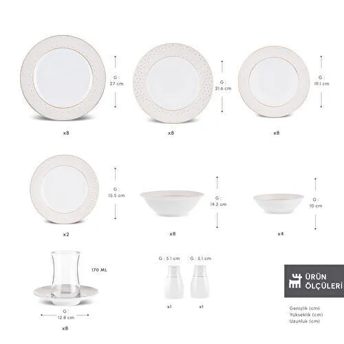 Karaca Elegance Bone Alessa 60 Parça 8 Kişilik Yemek Takımı ve Kahvaltı Seti