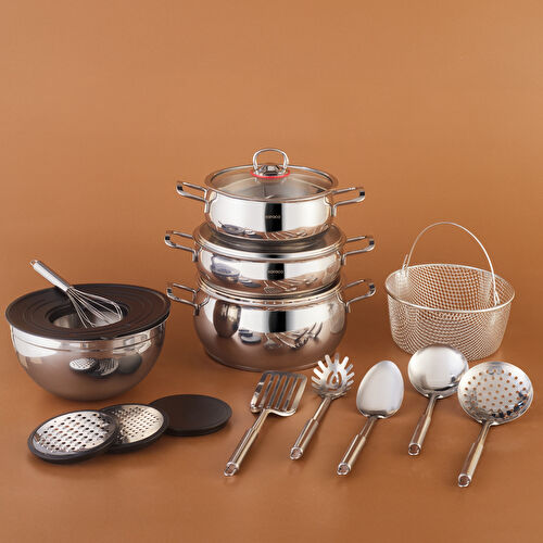 Karaca Karıştır-Pişir-Sakla 18 Parça Çelik Tencere Seti