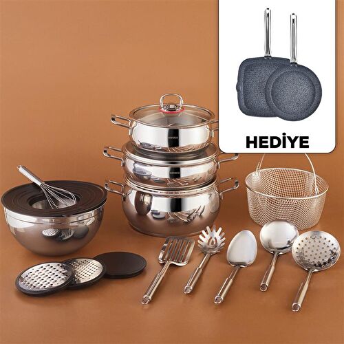 Karaca Karıştır-Pişir-Sakla 18 Parça Çelik Tencere Seti