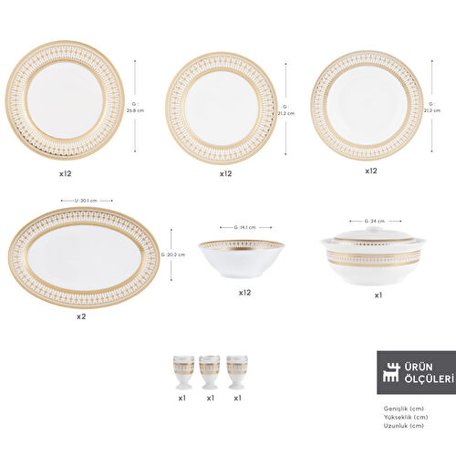 Emsan Empire Bone Imperial 55 Parça 12 Kişilik Yemek Takımı Gold