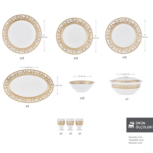 Emsan Empire Bone Majeste 55 Parça 12 Kişilik Yemek Takımı Gold