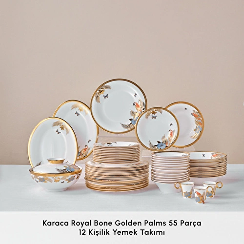 Karaca Royal Bone Golden Palms 55 Parça 12 Kişilik Yemek Takımı