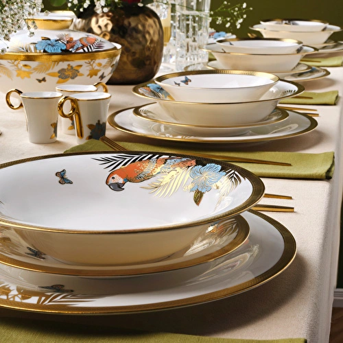 Karaca Royal Bone Golden Palms 55 Parça 12 Kişilik Yemek Takımı Karaca Royal Bone Golden Palms 55 Parça 12 Kişilik Yemek Takımı
