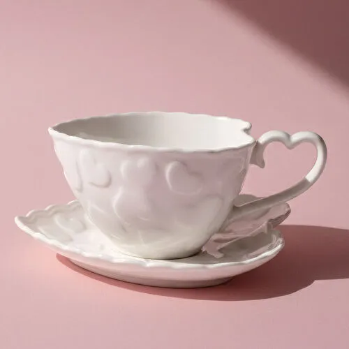 Karaca Pink Love Çay Fincanı ve Tabağı Beyaz