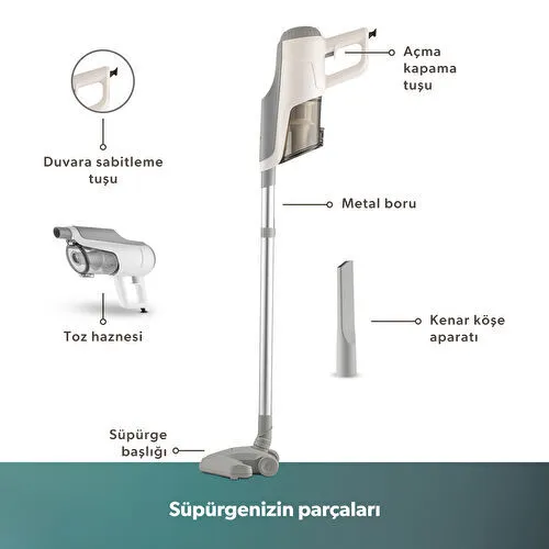 Homend Dustroyer 1272H 2 in 1 Kablolu Dikey Süpürge Beyaz Gri
