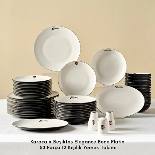 Karaca x Beşiktaş Lisanslı Elegance Bone Platin 53 Parça 12 Kişilik Yemek Takımı
