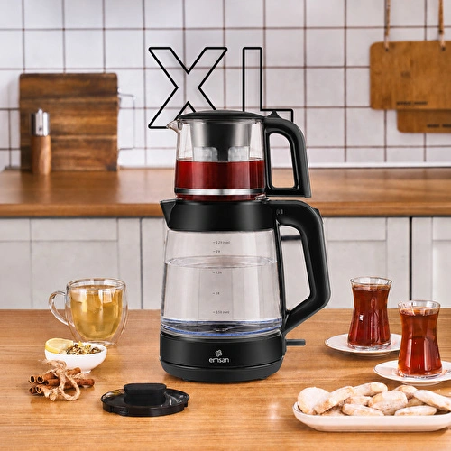 Emsan Glass Tea XL 2 in 1 Cam Çay Makinesi ve Kettle Space Gray