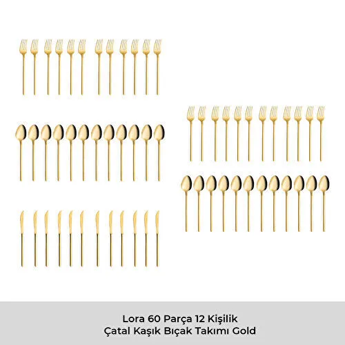 Emsan Lora Parlak Gold 60 Parça 12 Kişilik Çatal Kaşık Bıçak Takımı