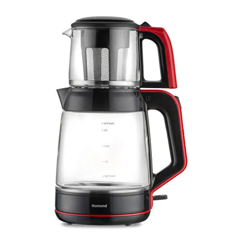 Homend Infinity 1764H Cam Çay Makinesi Siyah Kırmızı
