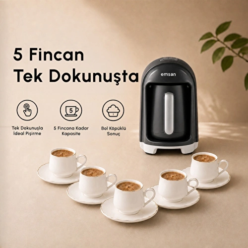 Emsan Kumda 5 Fincan Kapasiteli Türk Kahve Makinesi Black