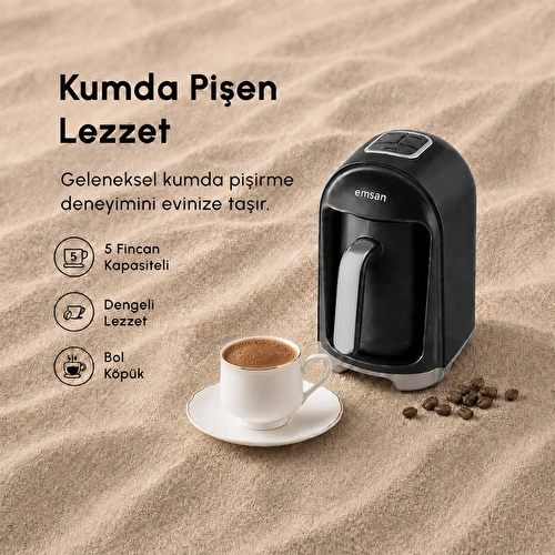 Emsan Kumda 5 Fincan Kapasiteli Türk Kahve Makinesi Black