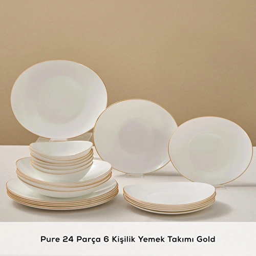 Emsan Pure 24 Parça 6 Kişilik Opal Cam Yemek Takımı Gold