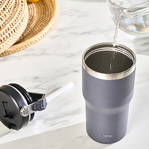 Emsan Star Ice Pipetli Çelik Sızdırmaz Termos Antrasit 550 ml