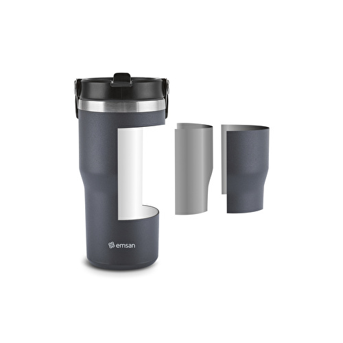 Emsan Star Ice Pipetli Çelik Sızdırmaz Termos Antrasit 550 ml
