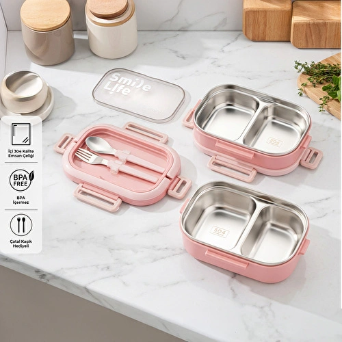 Emsan Smile Life Çift Katlı Lunch Box Pembe