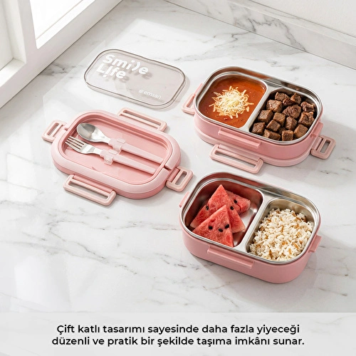 Emsan Smile Life Çift Katlı Lunch Box Pembe