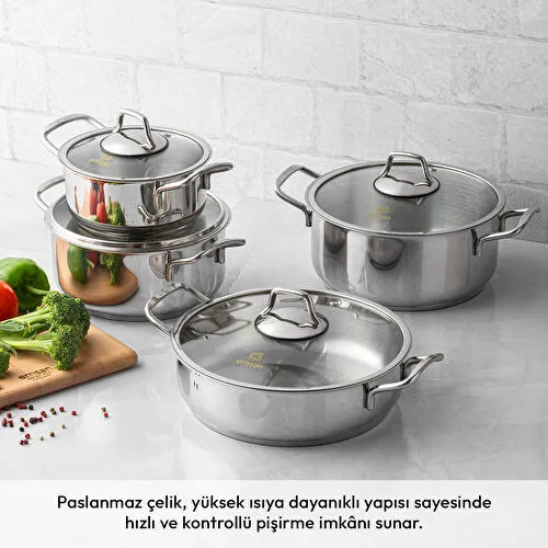 Emsan Demre 8 Parça Çelik Tencere Seti Emsan Demre 8 Parça Çelik Tencere Seti
