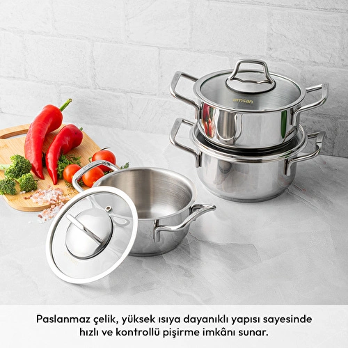 Emsan Demre 6 Parça Çelik Midi Tencere Seti