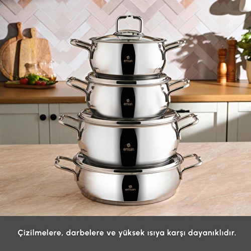Emsan Emirgan 8 Parça Çelik Tencere Seti Emsan Emirgan 8 Parça Çelik Tencere Seti