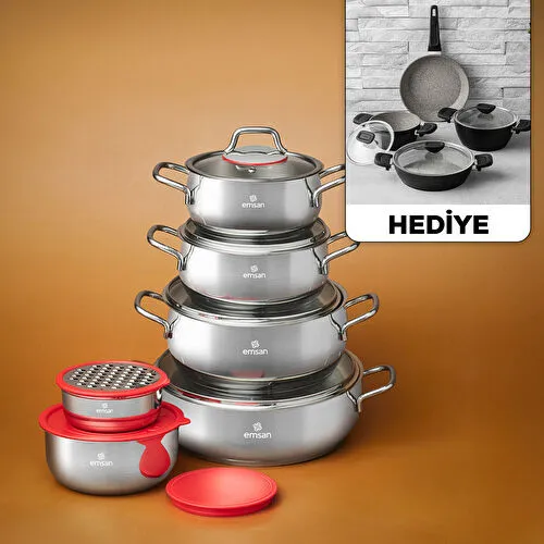 Emsan Emirgan XL 13 Parça Saklama Kaplı Çelik Tencere Seti