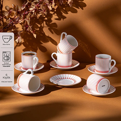 Emsan Belmond New Bone 6 Kişilik Kahve Fincan Takımı 90 ml Turuncu