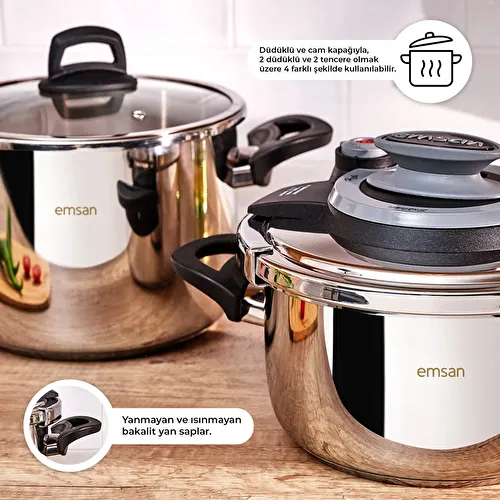 Emsan Montana İndüksiyon Tabanlı Düdüklü Tencere Seti 6 + 8 Litre