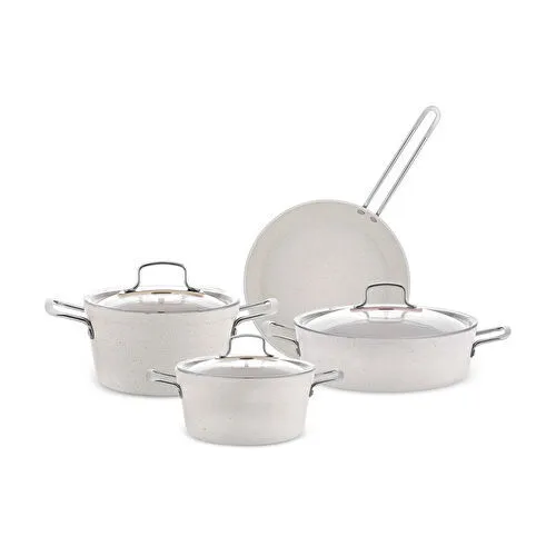 Emsan Biogranit White Stone 7 Parça Tencere ve Tava Seti