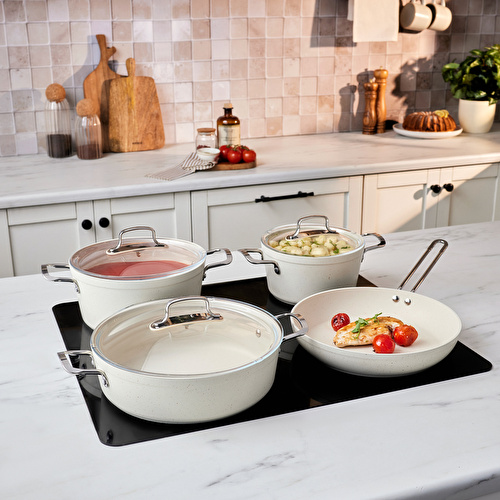 Emsan Biogranit White Stone 7 Parça Tencere ve Tava Seti