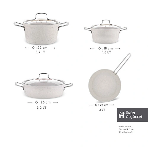 Emsan Biogranit White Stone 7 Parça Tencere ve Tava Seti