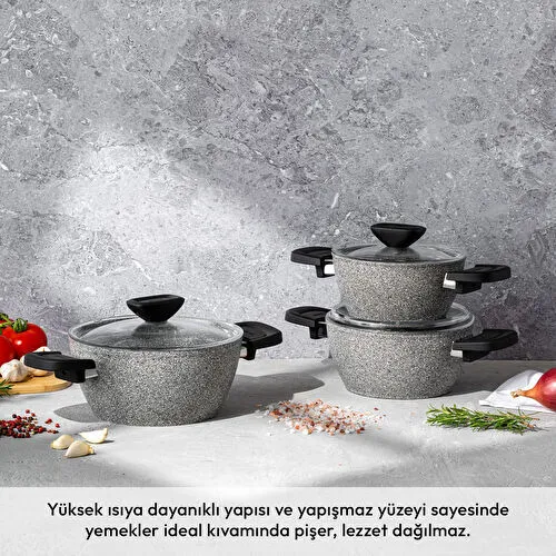 Emsan Fortis Granit 6 Parça Midi Tencere Seti Gri Emsan Fortis Granit 6 Parça Midi Tencere Seti Gri