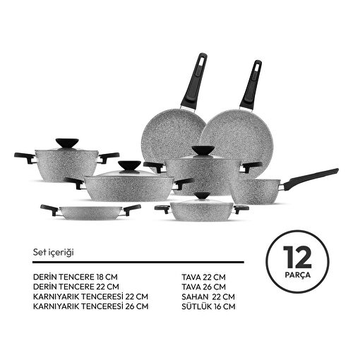 Emsan Fortis Granit 12 Parça Tencere Seti Gri Emsan Fortis Granit 12 Parça Tencere Seti Gri