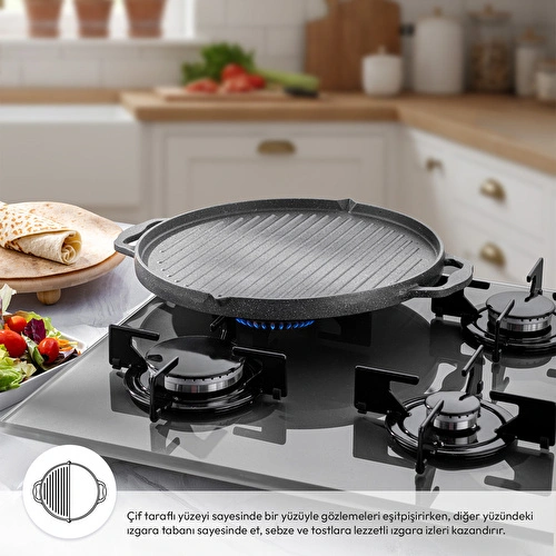 Emsan Stone Alüminyum Döküm Çift Taraflı Gözleme Tavası 34 cm Gri