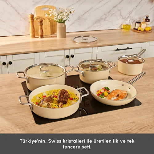 Karaca x Refika Swiss Crystal 9 Parça Tencere ve Tava Seti Beige