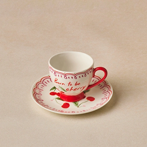 Karaca Cherry Time Çizgili Kahve Fincan Takımı 90 ml