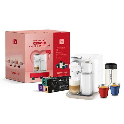Nespresso F541 Gran Latissima, Travel Mug, Lungo Bardak ve Kahve Kapsülü ile Sevgililer Günü Özel Set Beyaz
