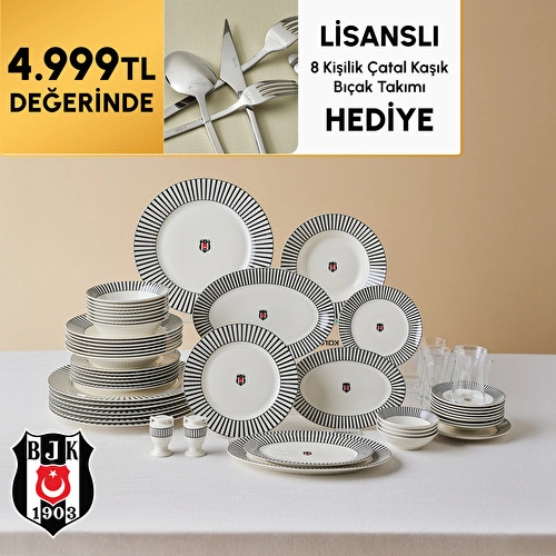 Karaca x Beşiktaş Lisanslı Forever Bone 60 Parça 8 Kişilik Yemek Takımı Platin