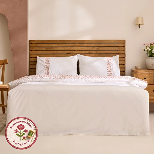 Karaca Home Merletto %100 Pamuk Kanaviçe Nakışlı Çift Kişilik Nevresim Takımı Beyaz