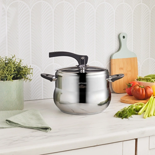 Emsan Retro Paslanmaz Çelik İndüksiyon Tabanlı Düdüklü Tencere 6 Litre