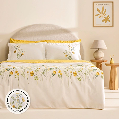 Karaca Home Cerial %100 Pamuk Çift Kişilik Nevresim Takımı Sarı