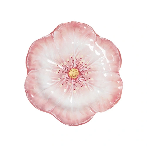 Baci Milano Botanica Çiçek Desenli Melamin Pembe Pasta Tabağı 23 cm