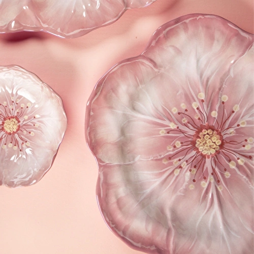 Baci Milano Botanica Çiçek Desenli Melamin Pembe Büyük Servis Tabağı 40,5 cm
