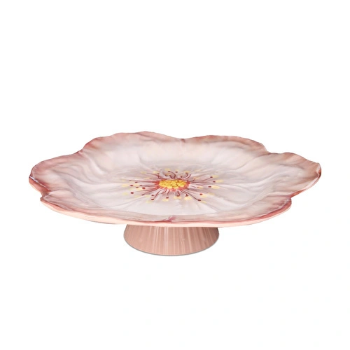 Baci Milano Botanica Çiçek Desenli Melamin Pembe Orta Boy Ayaklı Kek Standı 32,5 cm