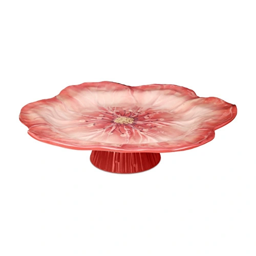 Baci Milano Botanica Çiçek Desenli Melamin Mercan Rengi Orta Boy Ayaklı Kek Standı 32,5 cm