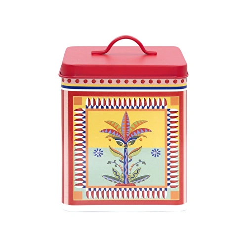 Baci Milano Dolce Vita Güneş Desenli Paslanmaz Çelik Vakumlu Büyük Köşeli Saklama Kutusu 14 x 14 cm, H 16 cm