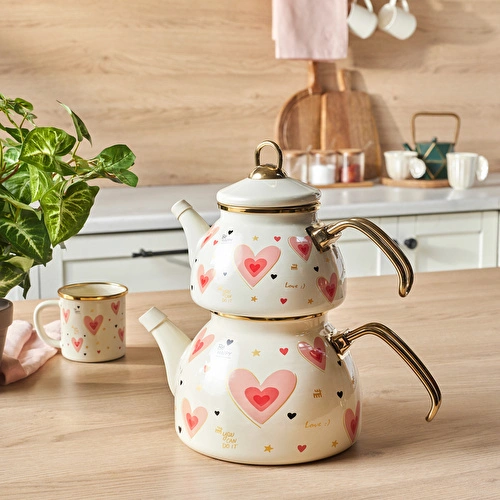 Karaca Pink Love Emaye Çaydanlık Takımı