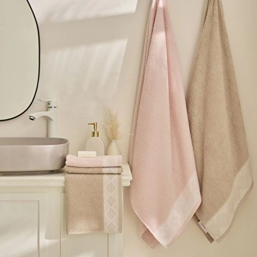 Karaca Home Diamond Touch %100 Pamuk Hamam Seti 4 Parça Pudra Bej