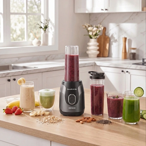 Karaca Blendfit Go Personal Kişisel Smoothie Blender Çift Hazne Antrasit 600ml & 400ml