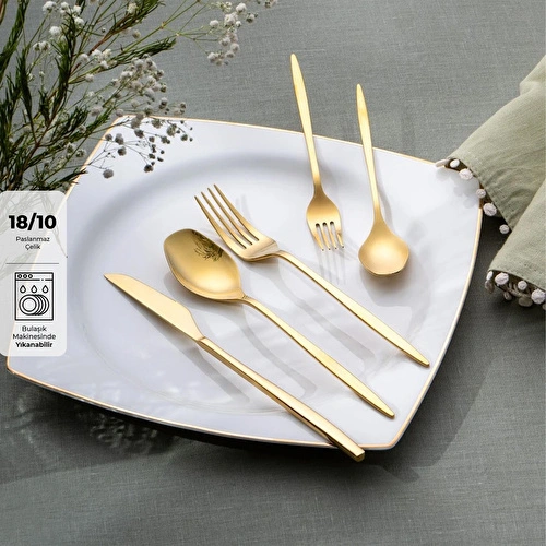 Emsan Alisa Parlak Gold 60 Parça 12 Kişilik Çatal Kaşık Bıçak Takımı